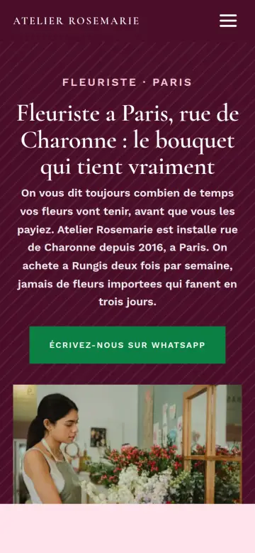 The Atelier Rosemarie website on a phone