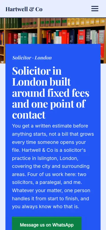 The Hartwell & Co website on a phone