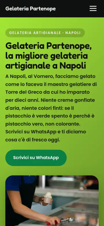 The Gelateria Partenope website on a phone