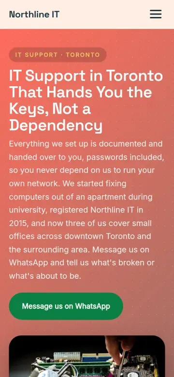 The Northline IT website on a phone