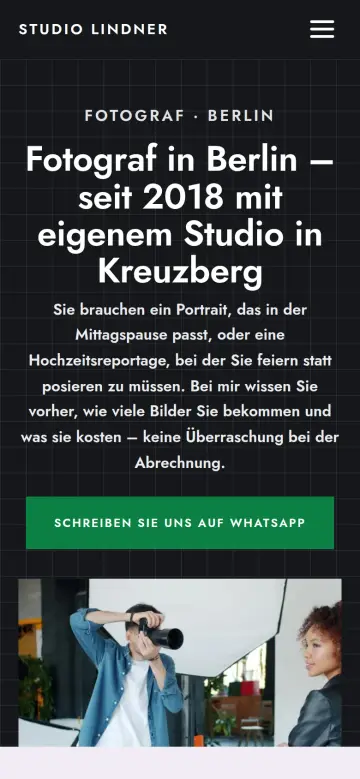 The Studio Lindner website on a phone