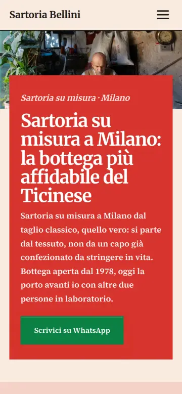 The Sartoria Bellini website on a phone