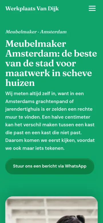 The Werkplaats Van Dijk website on a phone