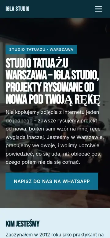The Igła Studio website on a phone